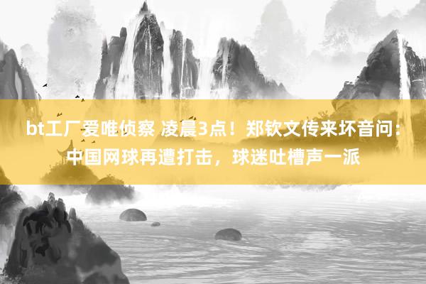 bt工厂爱唯侦察 凌晨3点！郑钦文传来坏音问：中国网球再遭打击，球迷吐槽声一派