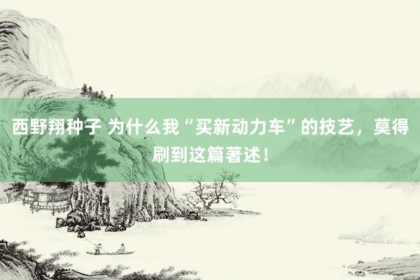 西野翔种子 为什么我“买新动力车”的技艺，莫得刷到这篇著述！